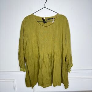 Gudrun Sjoden Green Linen Lagenlook Tunic Top Blouse Womens XL